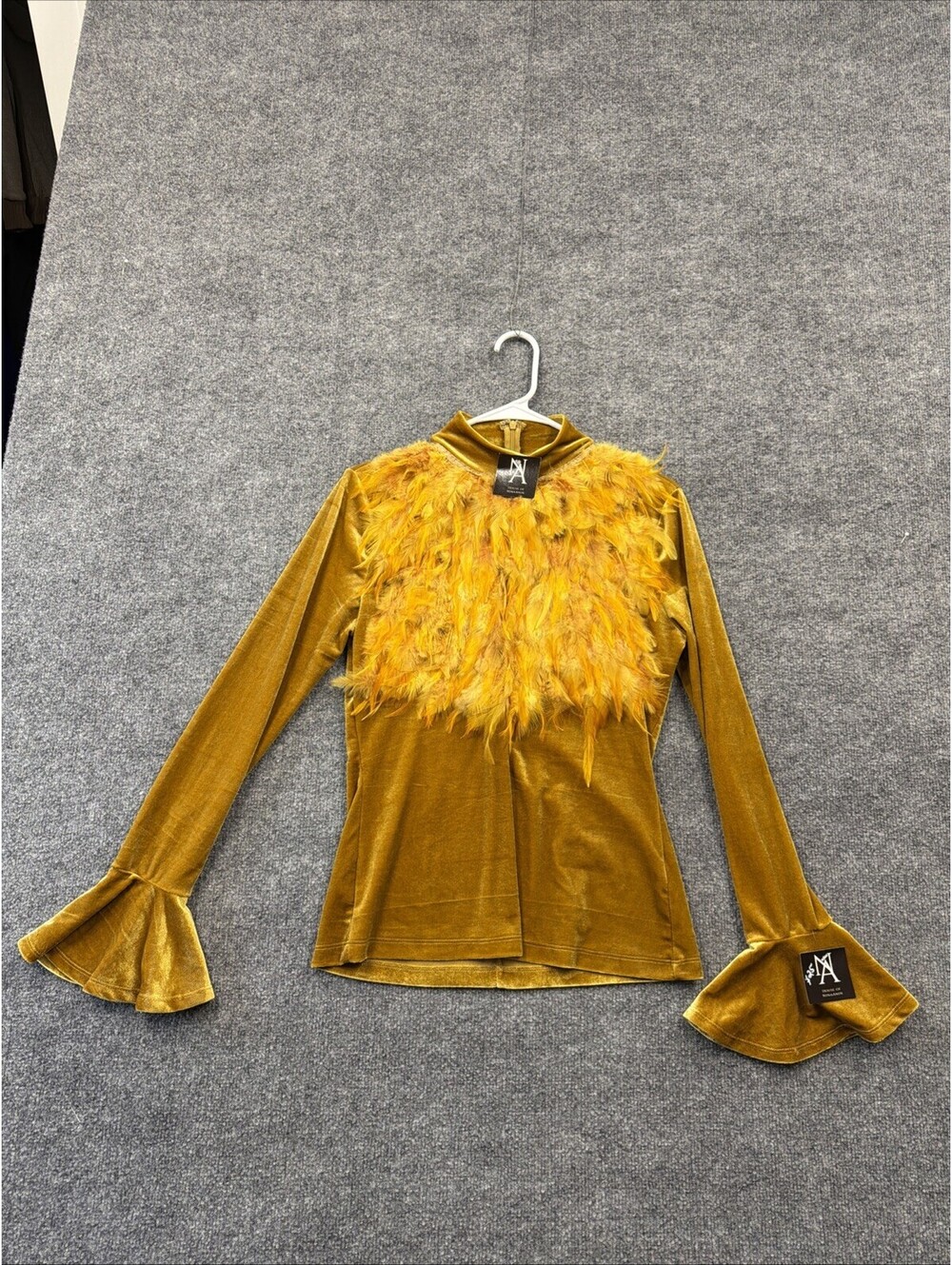 NWT Fun Theatrical Costume Velvet Gold Feathers Top Size Small